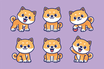 Cute shiba inu dog cartoon character set