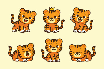 Obraz premium Cute tiger cartoon character set