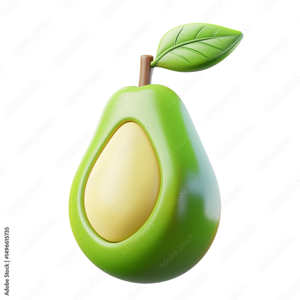 Poster stylized avocado render with leaf, ideal for design concepts and illustration