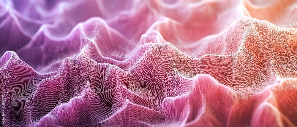 Poster abstract landscape of interconnected lines, creating an intricate network of color