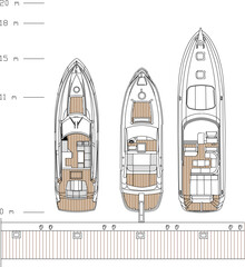 vector illustration sketch image silhouette design detail comparison size of yacht 