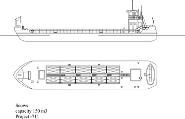 vector illustration sketch silhouette design of container cargo ship barges and scows for the shipping industry on the high seas