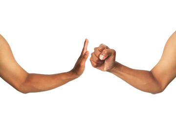 Palm stop fist clash concept showcasing contrasting human interaction