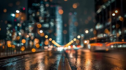 Dynamic vehicle light trails weaving through busy city streets at night beneath glowing high-rise windows in a vibrant urban nighttime cityscape - Powered by Adobe