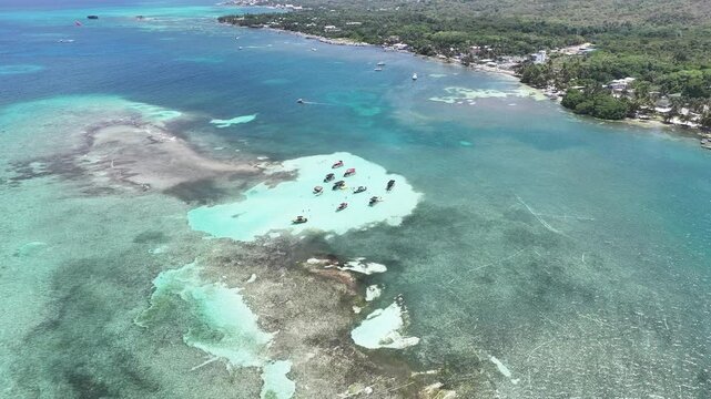 El Palito In San Andres Caribbean Island Colombia. Birds Eye View Of Stunning Caribbean Beach Scenery. Coast Clouds Sky Seaside Summertime. Outdoor Seaside Tropical Environment.