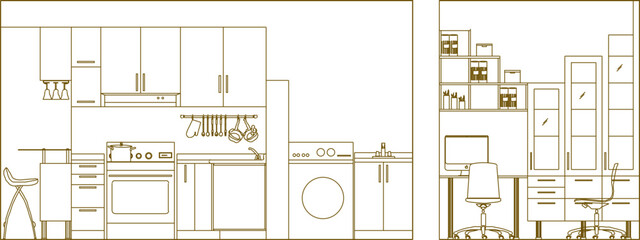 vector illustration sketch image silhouette design architecture interior section building residential building