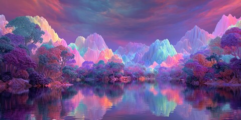 Magical world. Colorful abstract fantasy background, surreal dreamy landscape. 3d illustration. 