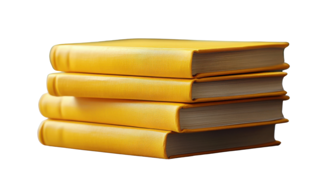 Stack of yellow books 3D render icon isolated on transparent background, featuring clean, modern design with bold color and smooth texture. Ideal for app icons, educational visuals, and UI elements.

