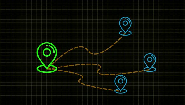 Location icon animation loop and pointers sign, pin icon, navigation map search concept, Concept of path or road. GPS navigator.