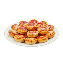 Fototapeta premium A delicious platter of mini pepperoni pizzas on a white plate, ready to be served at a party