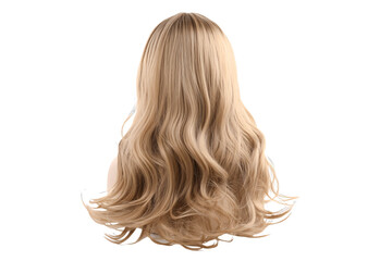 Fototapeta premium Long wavy blonde wig shown on a transparent background, showcasing silky smooth curls and volume.