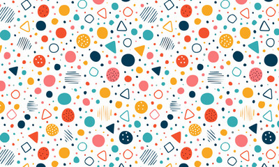 Cheerful Geometric Pattern with Dots and Lines Multicolored Shapes and Squiggles