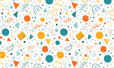 Colorful Random Geometric Bright Dots, Lines Shapes Pattern