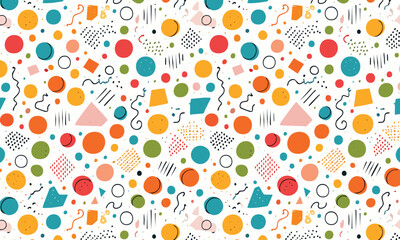 Seamless Abstract Contemporary Memphis Design with Random Shapes