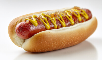Delicious Hot Dog with Mustard and Onions