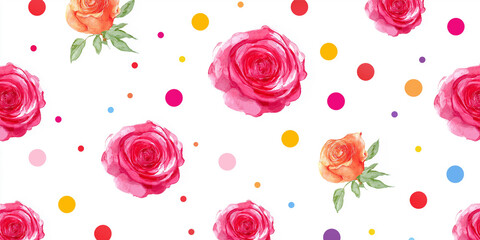 ピンク色を基調とした淡い水彩ローズの花柄パターン｜手描き、やさしい、可愛い、ガーリー、ナチュラル、背景素材、イラスト、ブライダル、カードデザイン用に最適