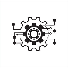 Gear and Circuit Icon – Technology Integration Symbol