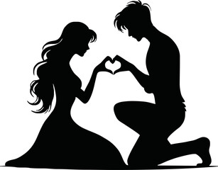 romantic silhouette of a couple people forming a heart with their hand vector style isolated simple vector art on white background