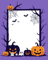 Halloween frame vector illustration with purple background, Ratio 4:5.