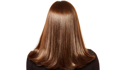 Smooth, glossy brunette wig styled straight for elegant and timeless hair presentation.