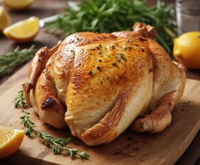 Perfectly roasted chicken breast, citrus marinade, kitchen setting,  citrus,  still life