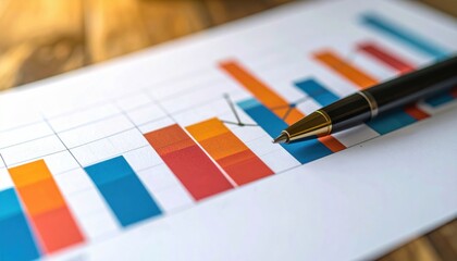Impact Tariff Concept. Data analysis illustration featuring colorful bar graphs and a pen.