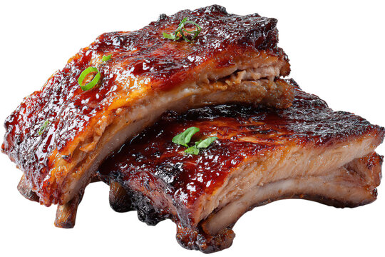 Delicious bbq pork ribs recipe glazed and grilled for summer barbecue party food on transparent background