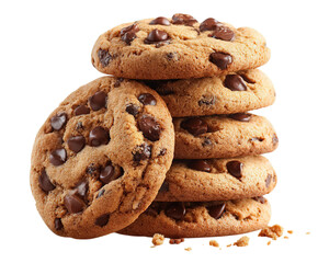 Chocolate chip cookies stack delicious homemade dessert bakery food baked treat on transparent background