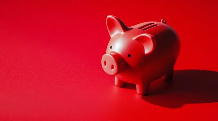 Red Piggy Bank on Red Background Savings Concept, Financial Planning saving, money