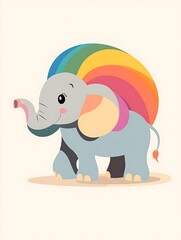Naklejka premium 虹色の背中を持つ可愛い象のイラスト