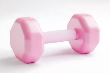 Obraz premium A single pink dumbbell resting on a white surface in a studio setting with soft lighting effect