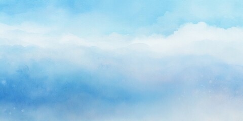 Tranquil abstract watercolor background featuring a serene blue sky with soft fluffy clouds