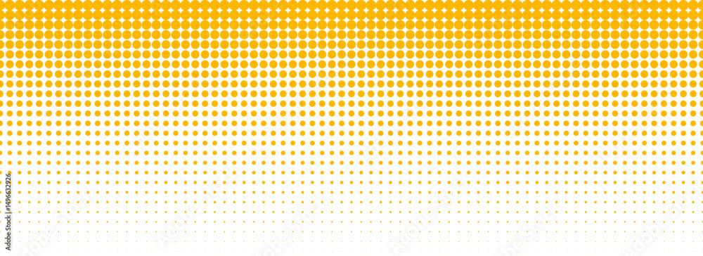 Poster yellow halftone gradient texture. vanishing cartoon polka dot background. repeated dotted gradation 
