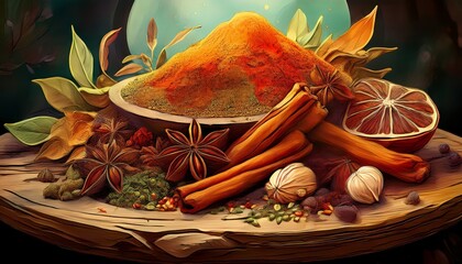 Abstract wallpaper illustration of Bio organic dried spice mix