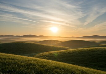 Golden Hour Serenity: Rolling Hills at Sunrise