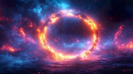 Obraz premium Bright holographic circle element with starburst glow and futuristic energy aura 