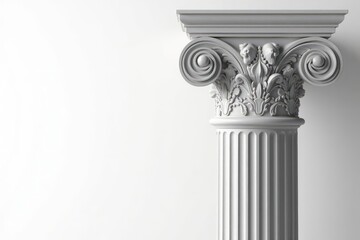 Elegant Roman column detail against pure white backdrop, structure, minimal