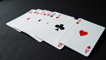 Obraz premium Playing cards arranged in a neat ace sequence , royalty free, hearts, photography
