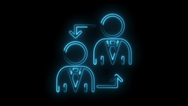 Neon business mentorship icon animation on black background transfer of knowledge concept