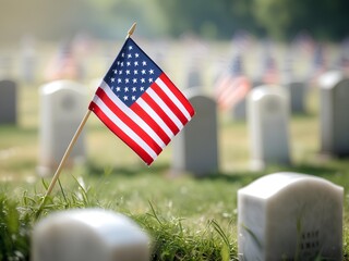 An American Flag is Placed at a Cemetery, Symbolizing Remembrance and Respect for Those Who Served on Memorial day