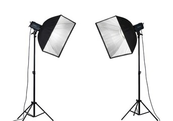 Studio lighting equipment isolated on white background