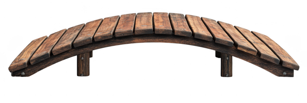 Tranquil wooden bridge design serene nature setting architectural photography outdoor environment wide angle viewpoint rustic aesthetic