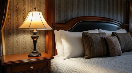 Bedroom with table lamp on nightstand next to bed