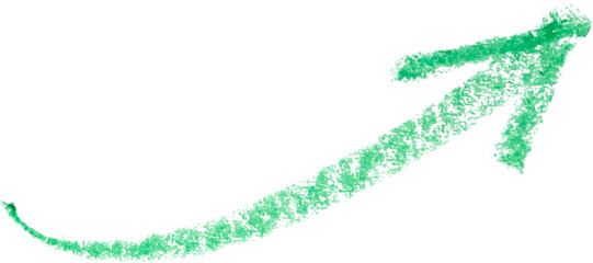hand drawn arrow with green color crayon on white background