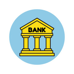 Classic bank facade icon on blue backdrop. Vector illustration icon design