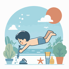 Fototapeta premium illustration of a person diving in water
