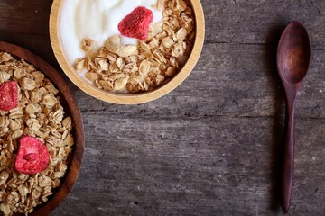 Dairy fresh yogurt milk and granola healthy food