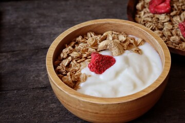 Dairy fresh yogurt milk and granola healthy food