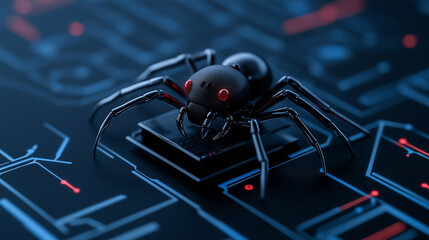 Cyber Security Threat Black Spider on Circuit Board