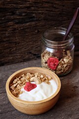Dairy fresh yogurt milk and granola healthy food